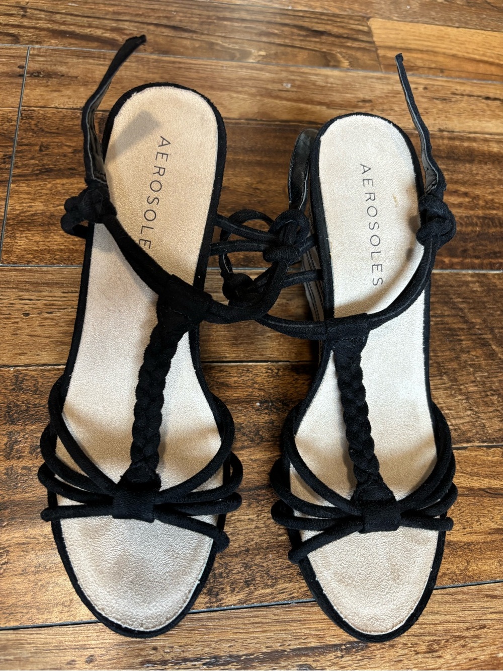 AEROSOLES Black Braided T-Strap Lace-Up Sandals size 9